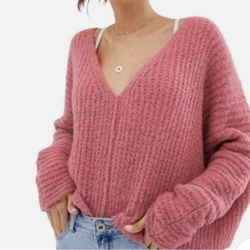 FREE PEOPLE moonbeam v-neck alpaca blend sweater top XS